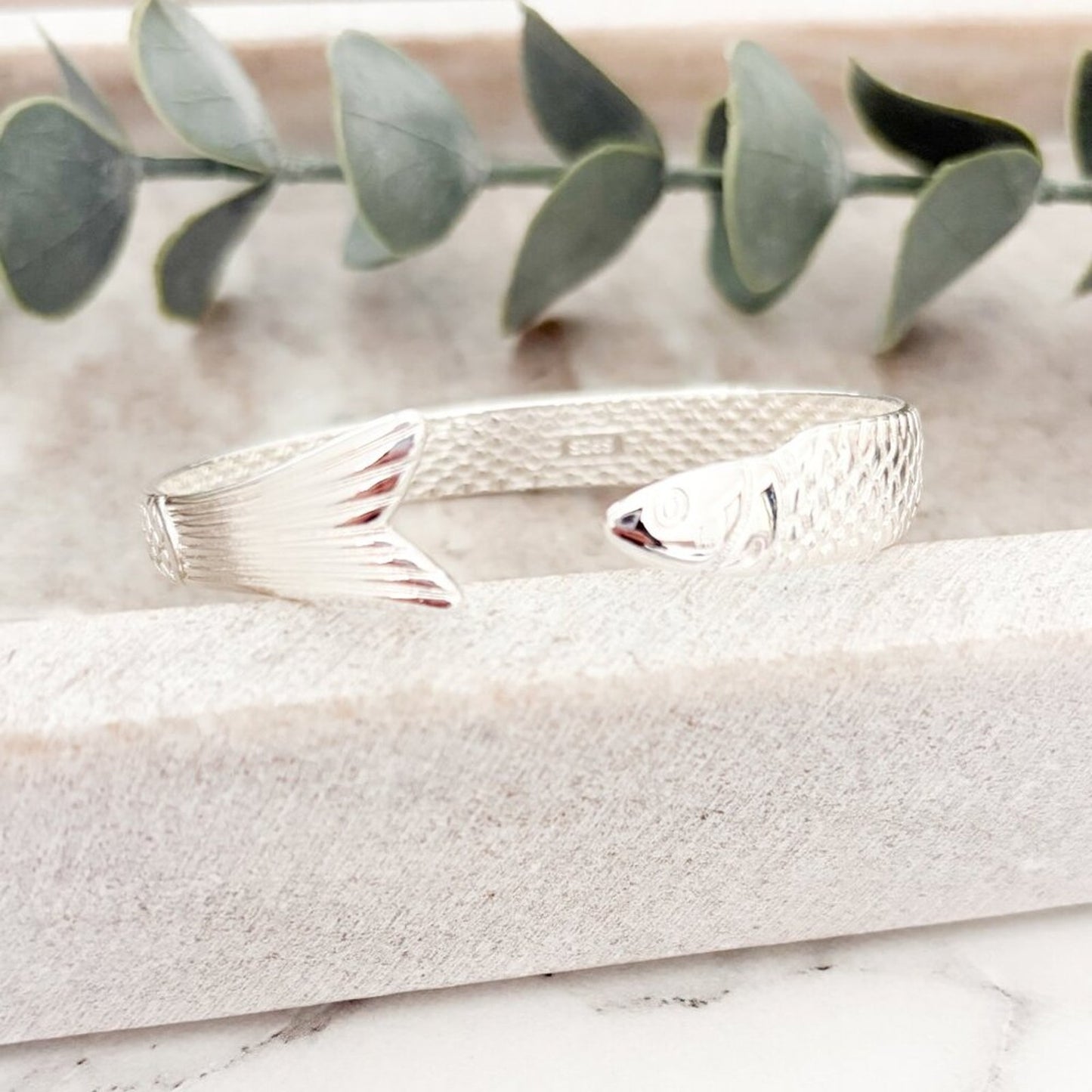 925 Sterling Silver Cuff Bracelet Fish Bracelet Modern Silver Bangle Bracelet