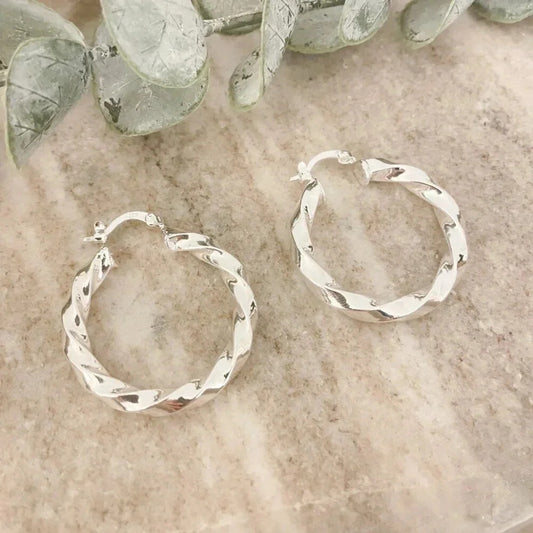 925 Sterling Silver Chunky Hoop Earrings Small Hoops Twist Spiral Hoop Earrings