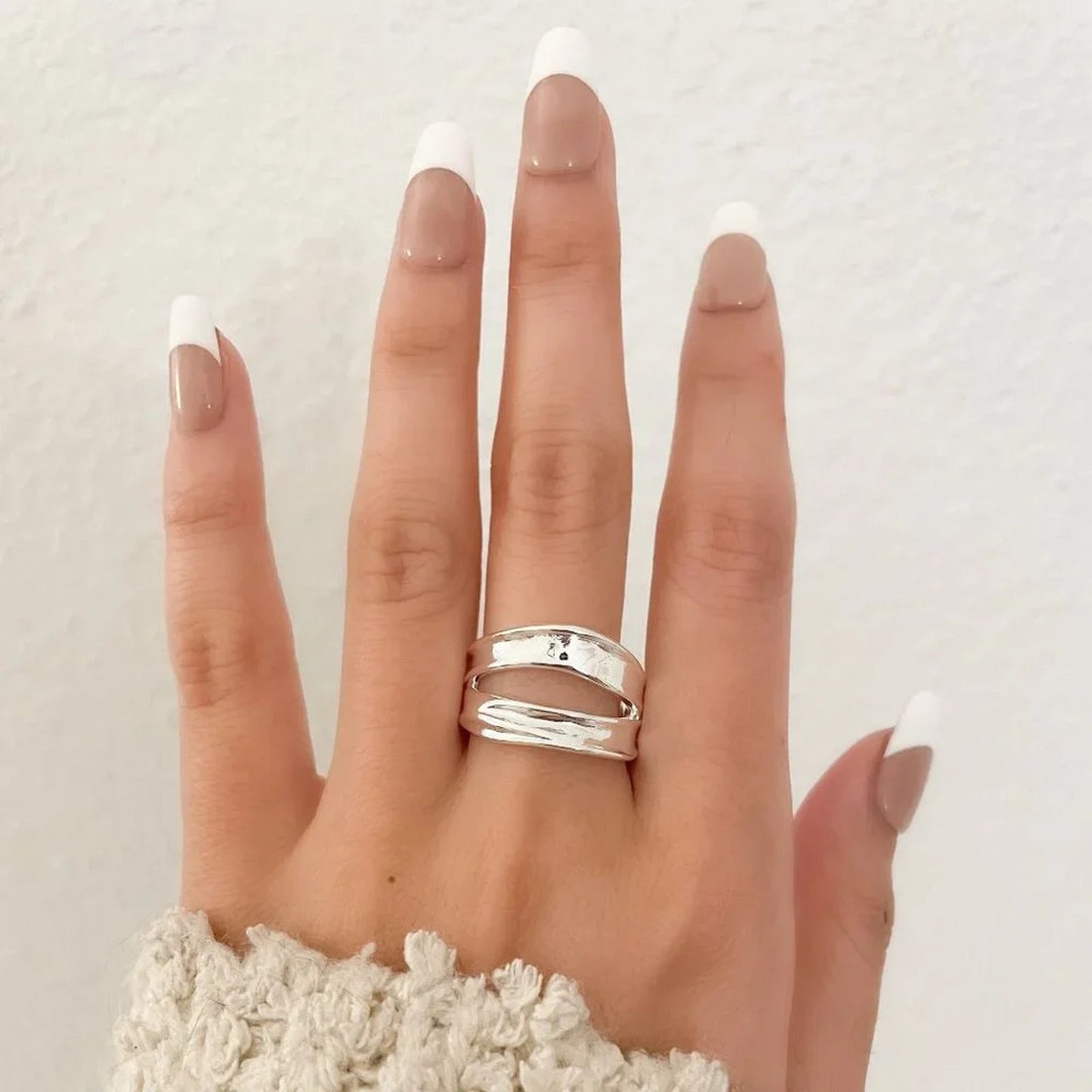 925 Sterling Silver Chunky Ring Layer Ring Large Bold Silver Statement Ring