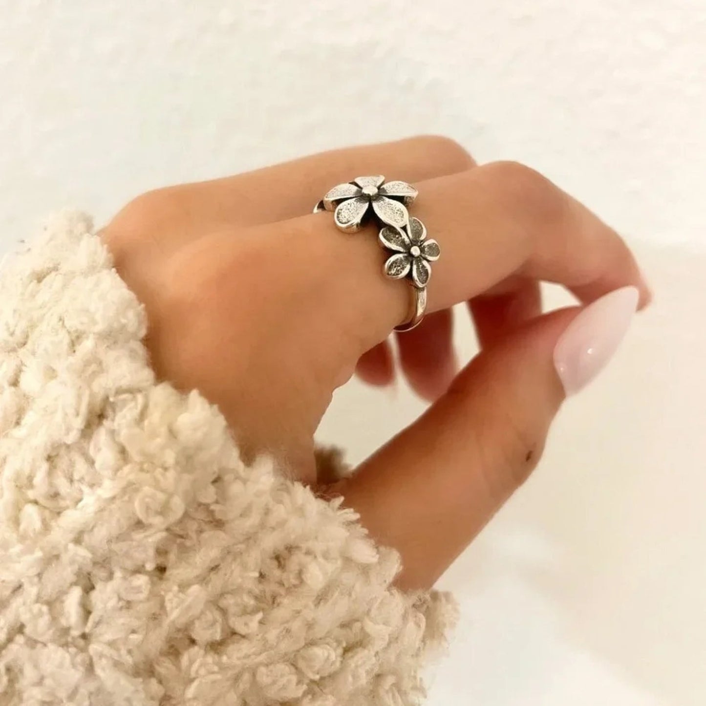 925 Sterling Silver Vintage Flower Ring Dainty Minimalist Ring