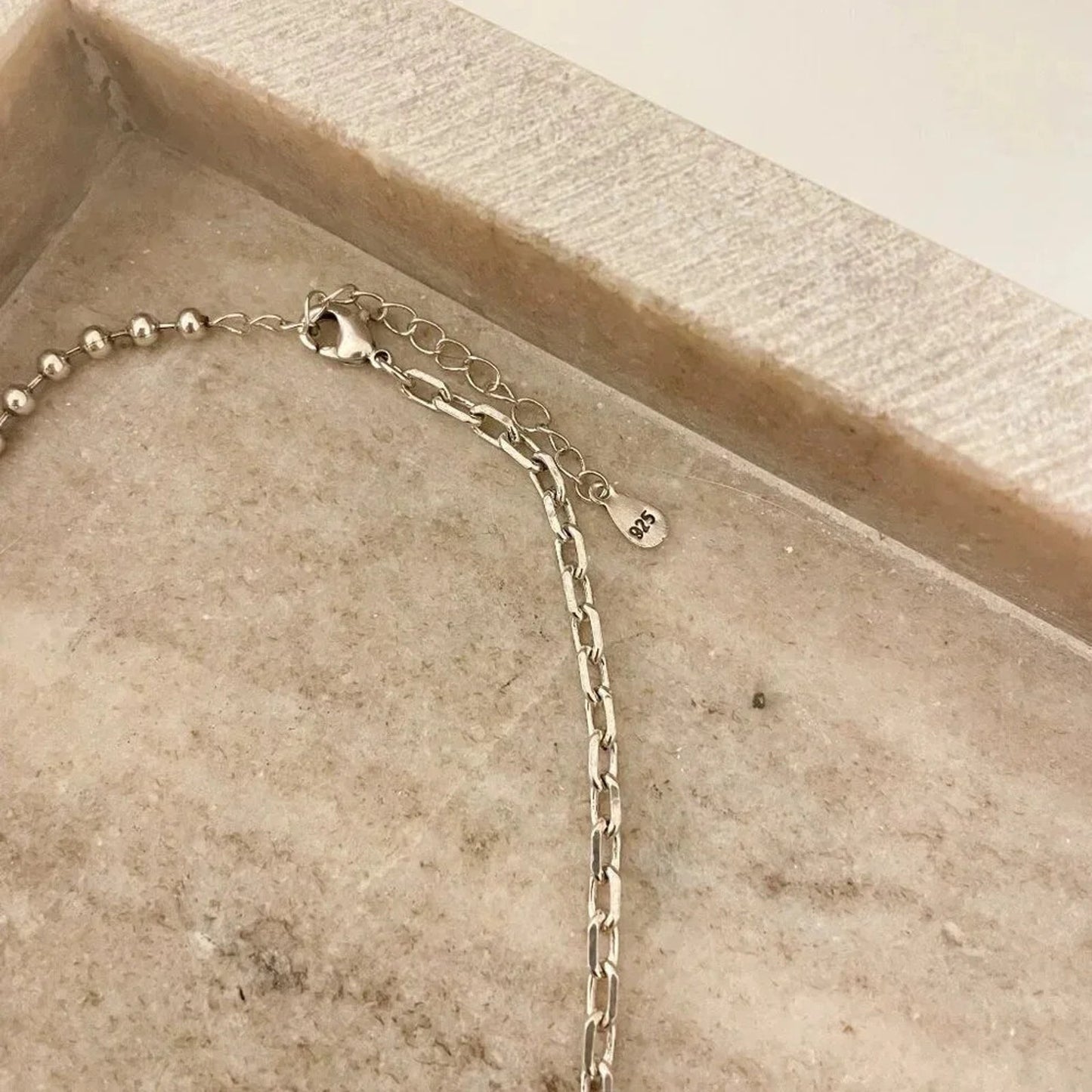 925 Sterling Silver Chain Link Ball Necklace Modern Asymmetric Bead Necklace