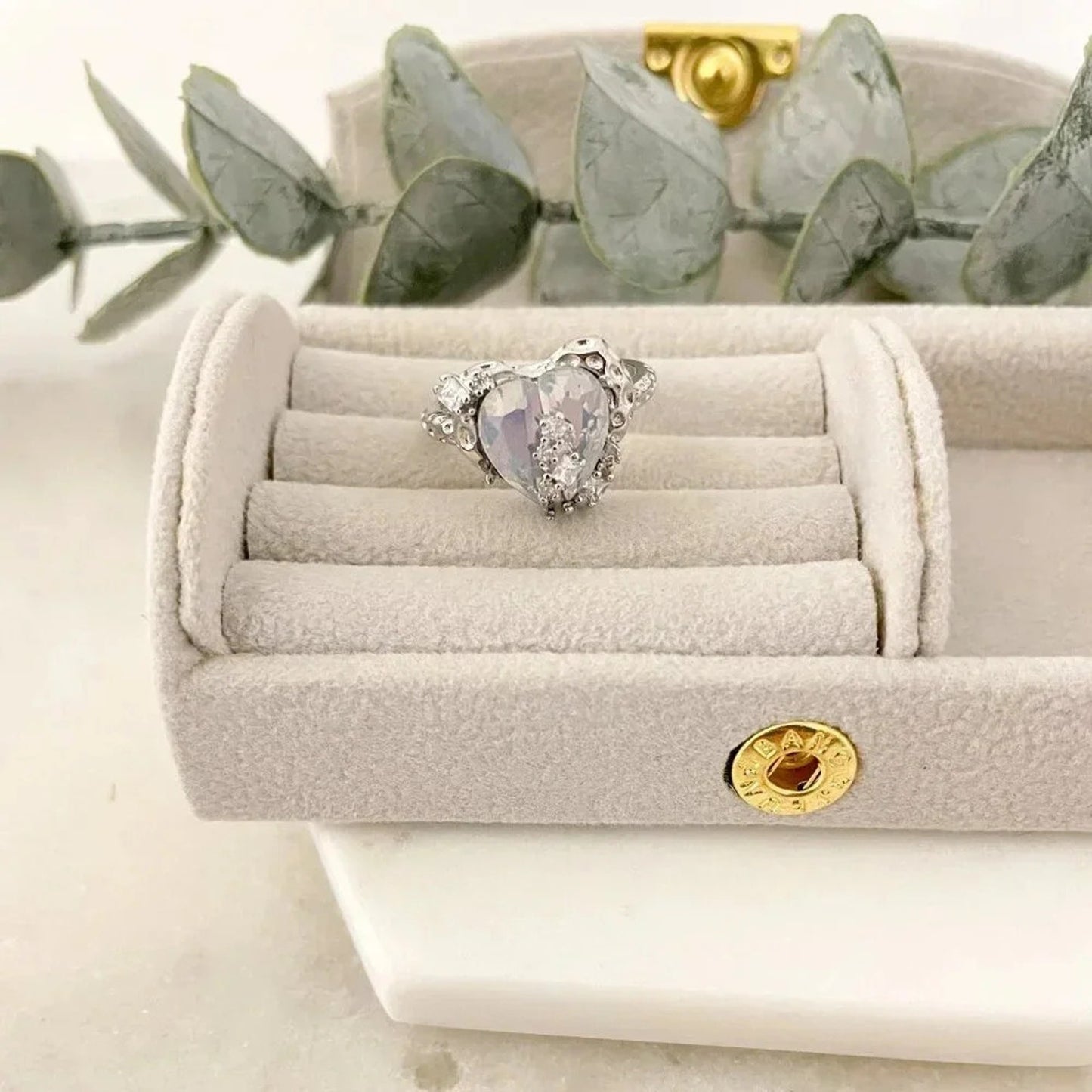 925 Sterling Silver Crystal Heart Ring Geometric Modern Heart Ring Crystal Ring