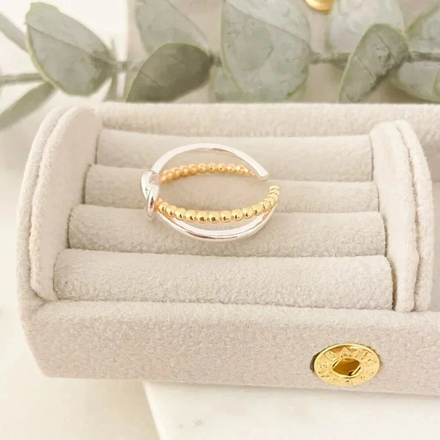 925 Sterling Silver Two Tone Ring Braided Knot Ring Cross Ring Silver & Gold