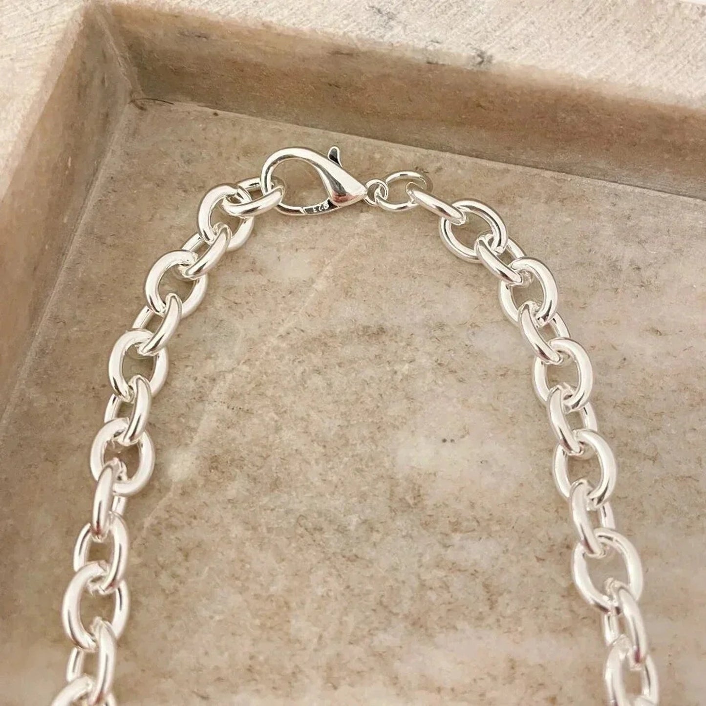 925 Sterling Silver Chain Link Necklace Thick Chunky Silver Statement Necklace