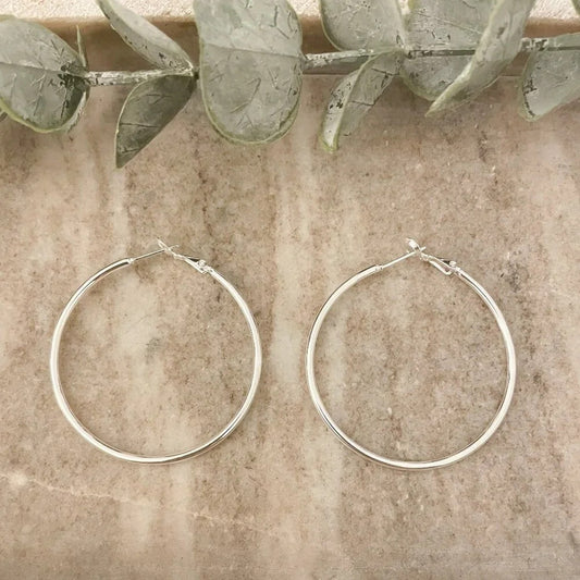 925 Sterling Silver Hoop Earrings Large Thin Silver Hoops Modern Earrings
