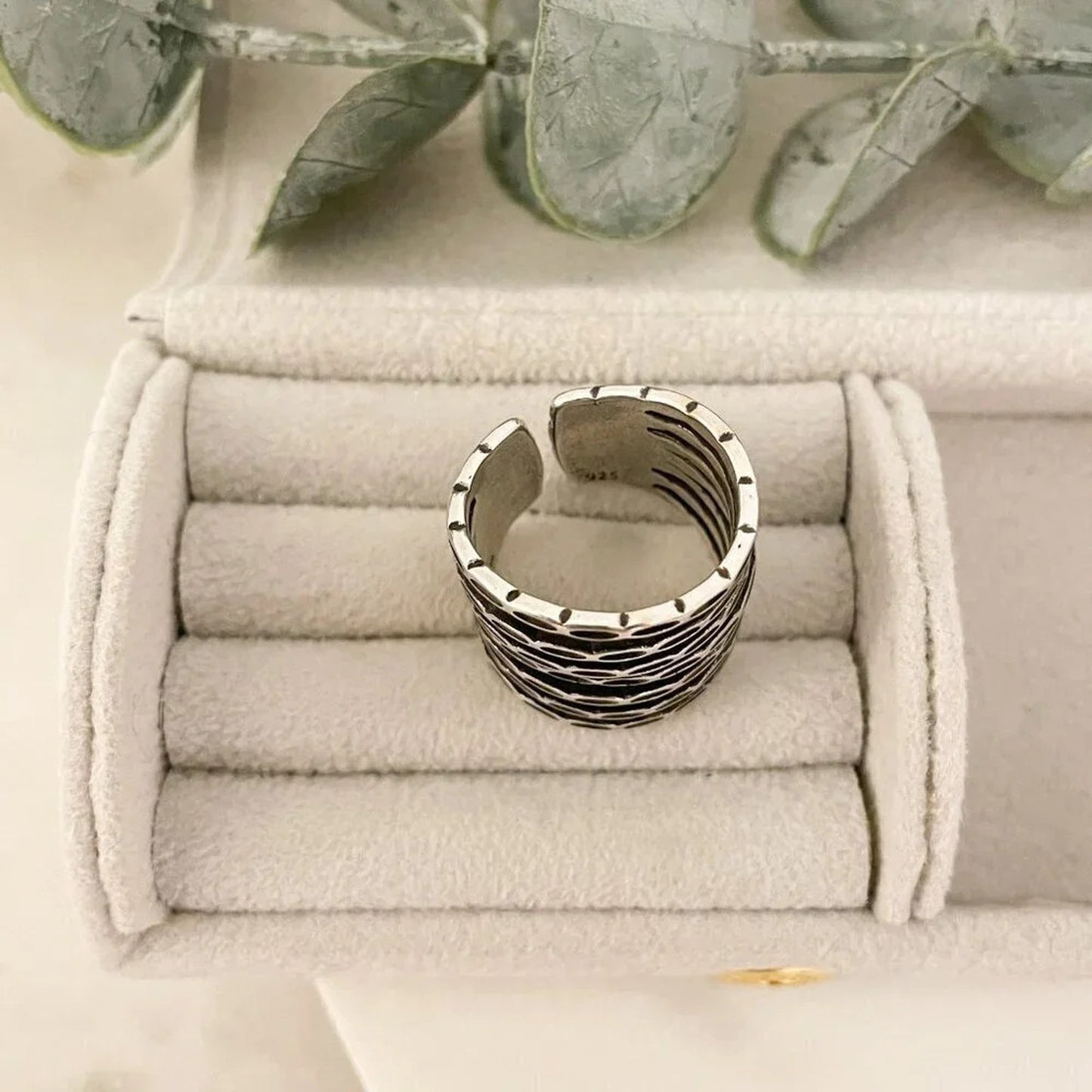 925 Sterling Silver Thick Wide Ring Band Statement Ring Stacked Multi Layer Ring