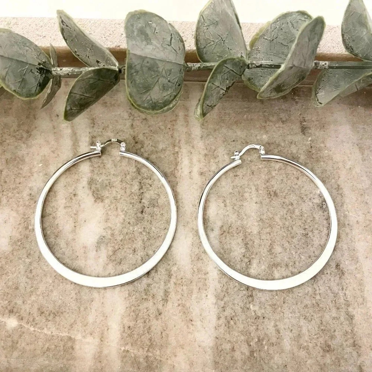 925 Sterling Silver Hoop Earrings Large Silver Hoops Modern Earrings