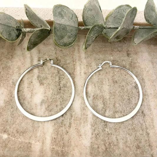 925 Sterling Silver Hoop Earrings Large Silver Hoops Modern Earrings