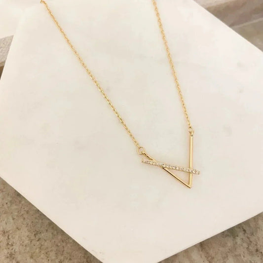 925 Sterling Silver V Necklace V-Shaped Necklace Geometric Bar Necklace