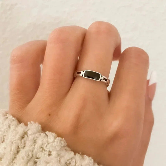 925 Sterling Silver Minimalist Black Bar Ring Thin Stackable Ring Dainty Ring