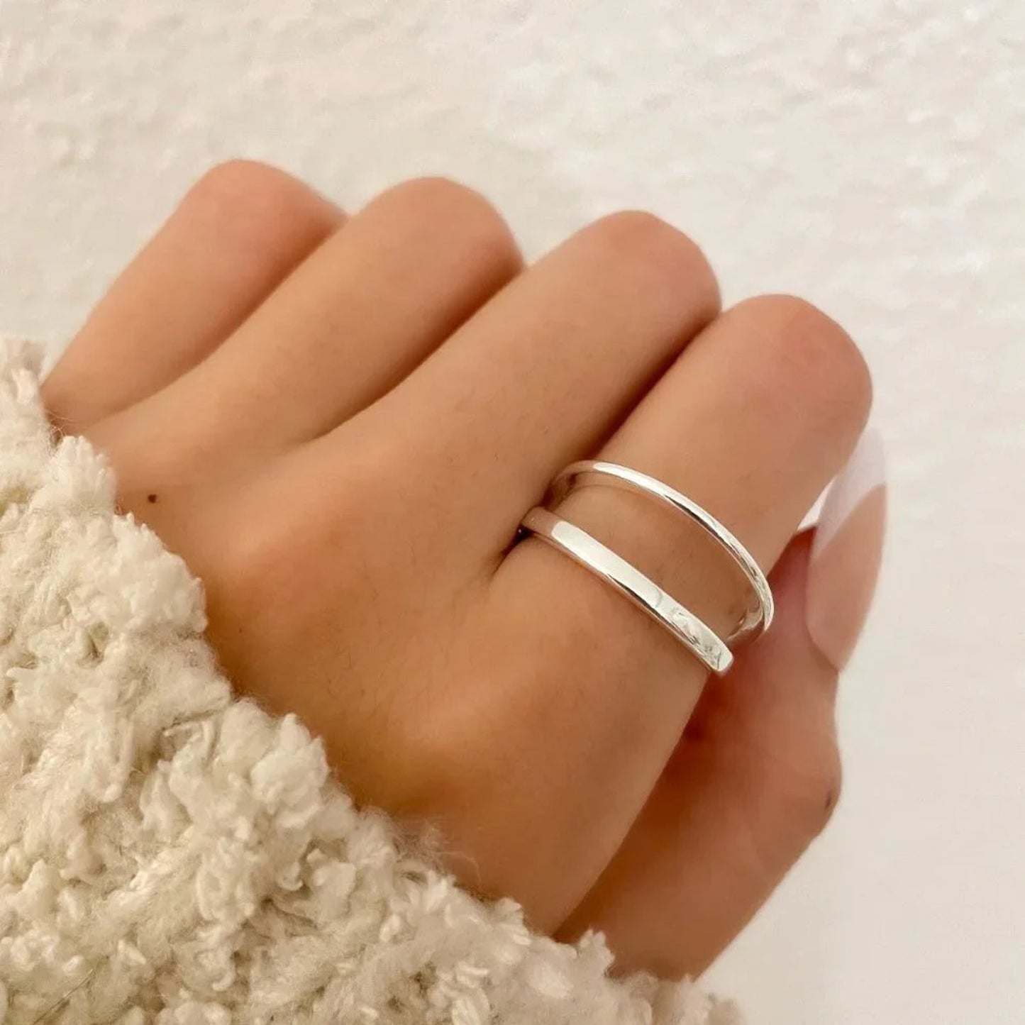 925 Sterling Silver Dainty Minimalist Stackable Ring Two Layer Ring
