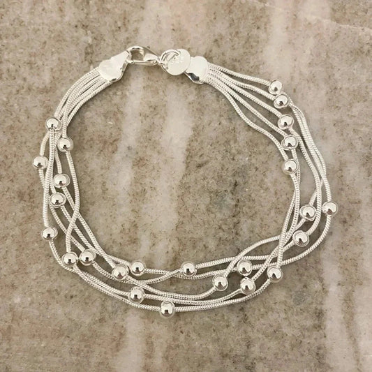 925 Sterling Silver Multi Layer Bead Bracelet Minimalist Stacking Bracelet