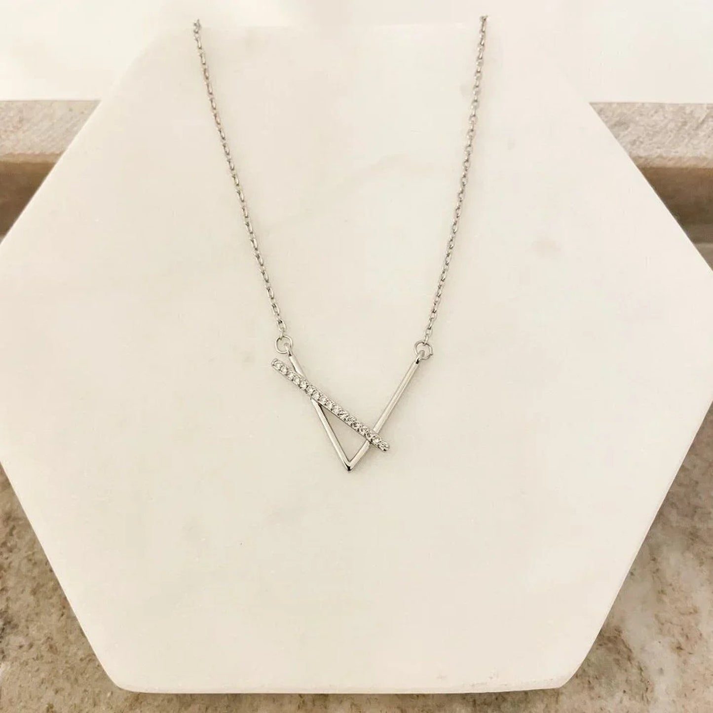 925 Sterling Silver V Necklace V-Shaped Necklace Geometric Bar Necklace