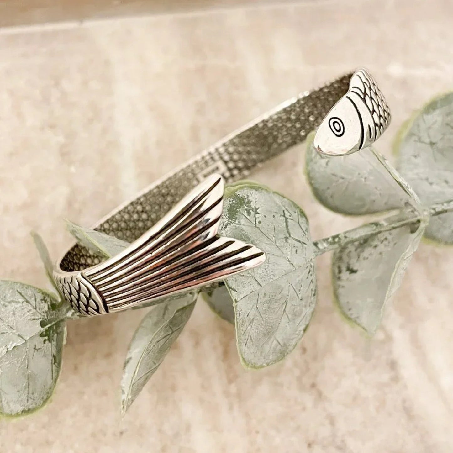 925 Sterling Silver Cuff Bracelet Fish Bracelet Modern Silver Bangle Bracelet