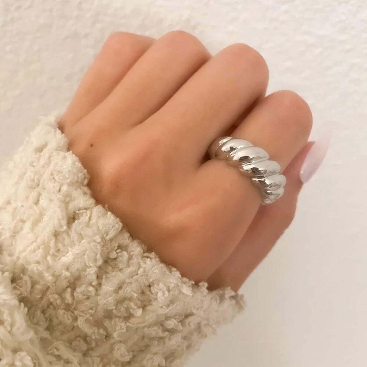 925 Sterling Silver Croissant Ring Statement Ring Chunky Thick Ring