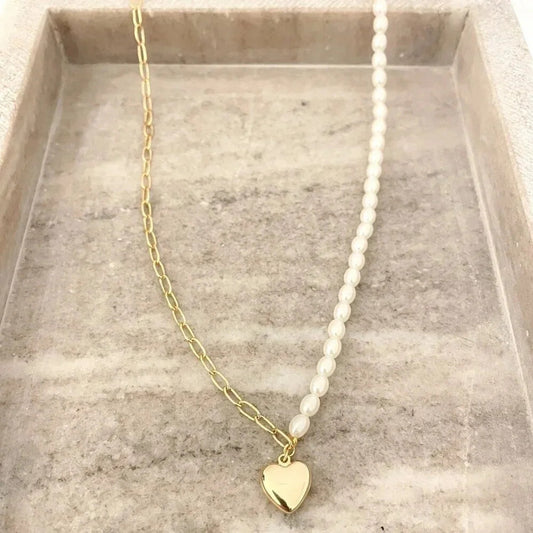 925 Sterling Silver Gold Paperclip Necklace Pearl Dainty Choker Necklace
