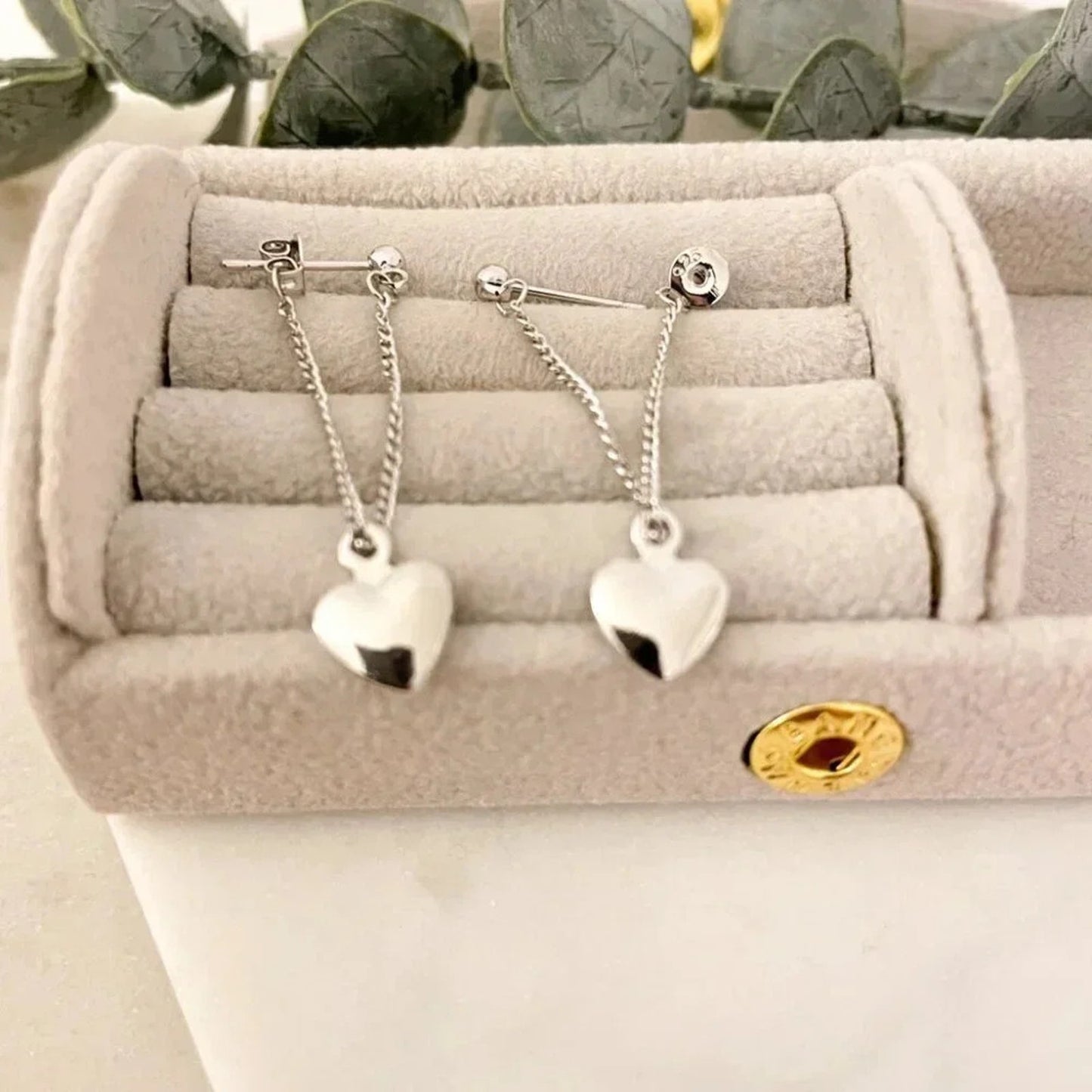 925 Sterling Silver Dangle Heart Chain Earrings Long Drop Heart Earrings