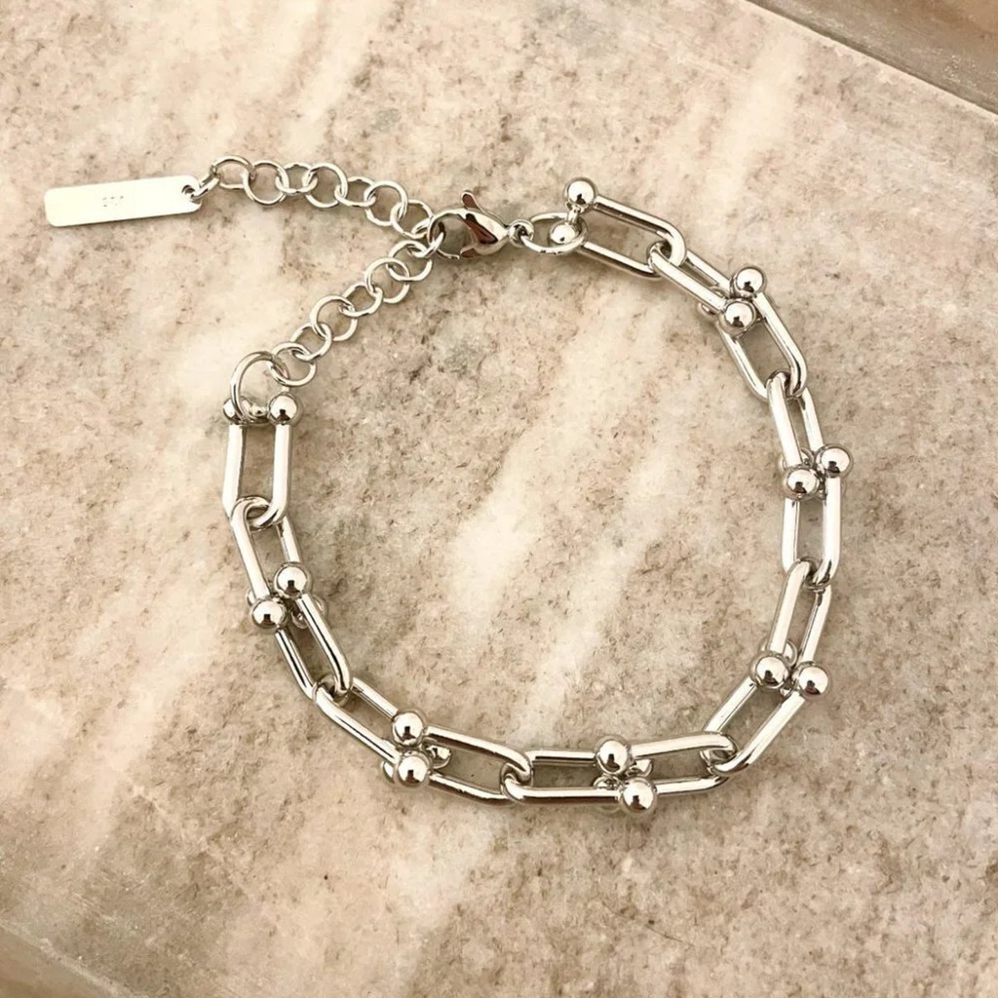 925 Sterling Silver Minimalist Bracelet U Link Modern Chain Link Bracelet