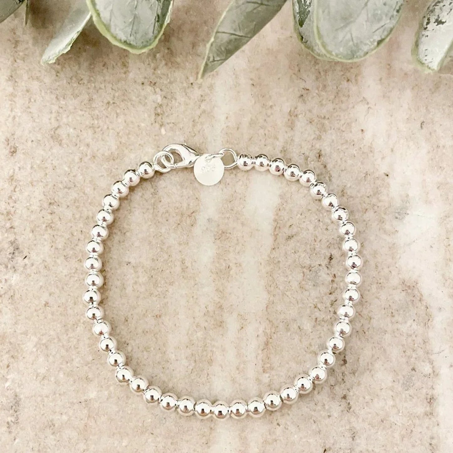 925 Sterling Silver Bead Bracelet 4 mm Ball Bracelet 7" Bracelet