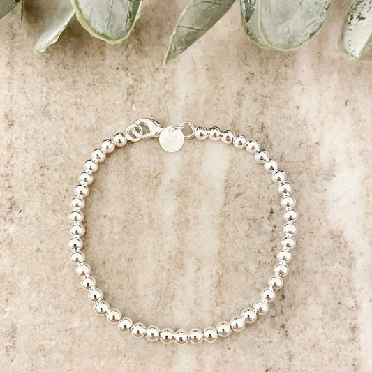 925 Sterling Silver Bead Bracelet 4 mm Ball Bracelet 7" Bracelet
