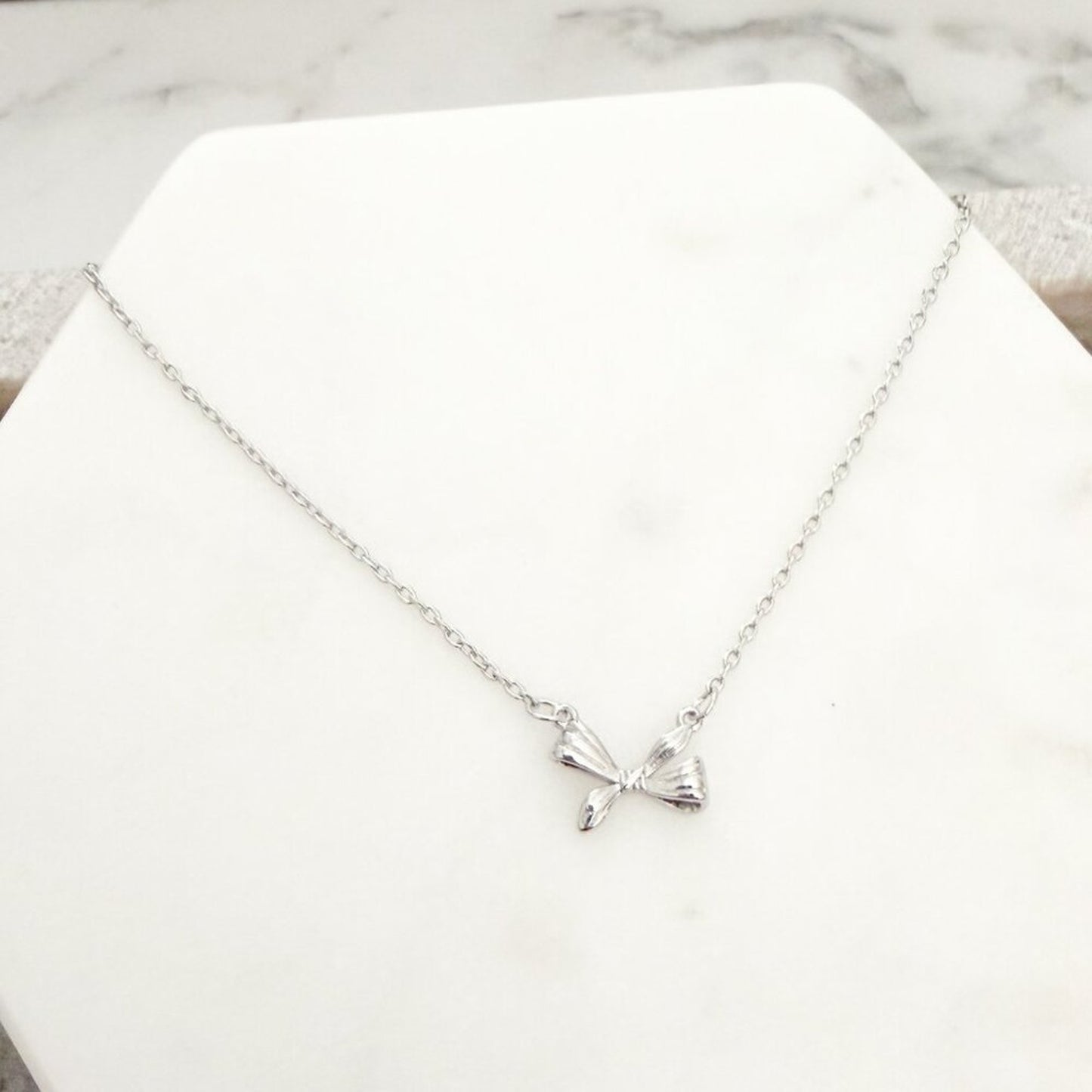 925 Sterling Silver Mini Bow Necklace Bow Pendant Necklace Dainty Necklace