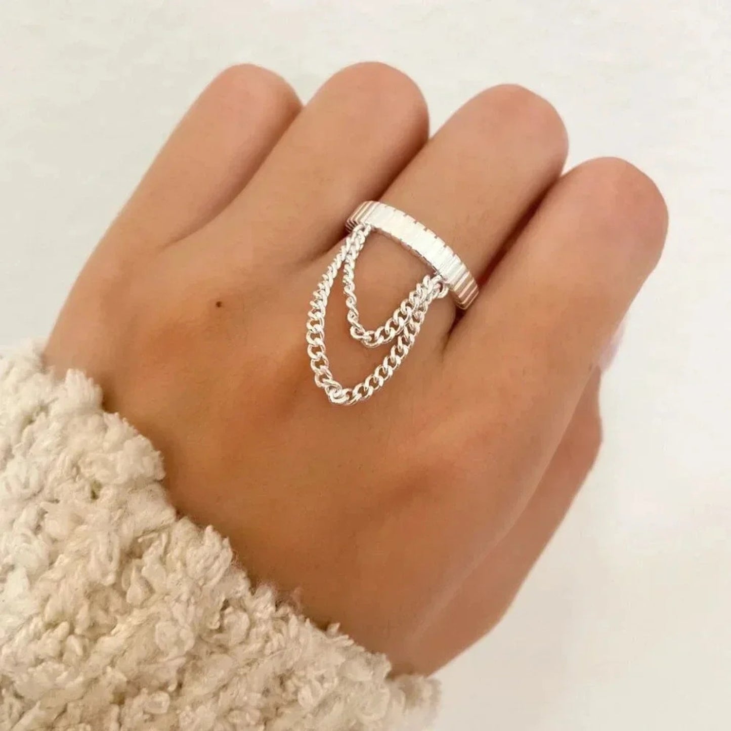 925 Sterling Silver Dangle Chain Drop Ring Minimalist Dainty Ring