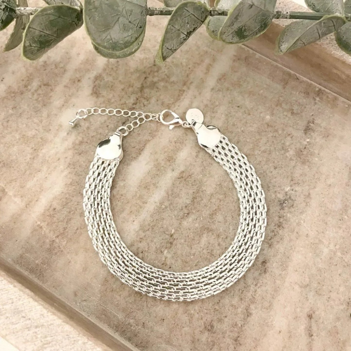 925 Sterling Silver Mesh Bracelet Wide Chunky Thick Bracelet Large Bracelet