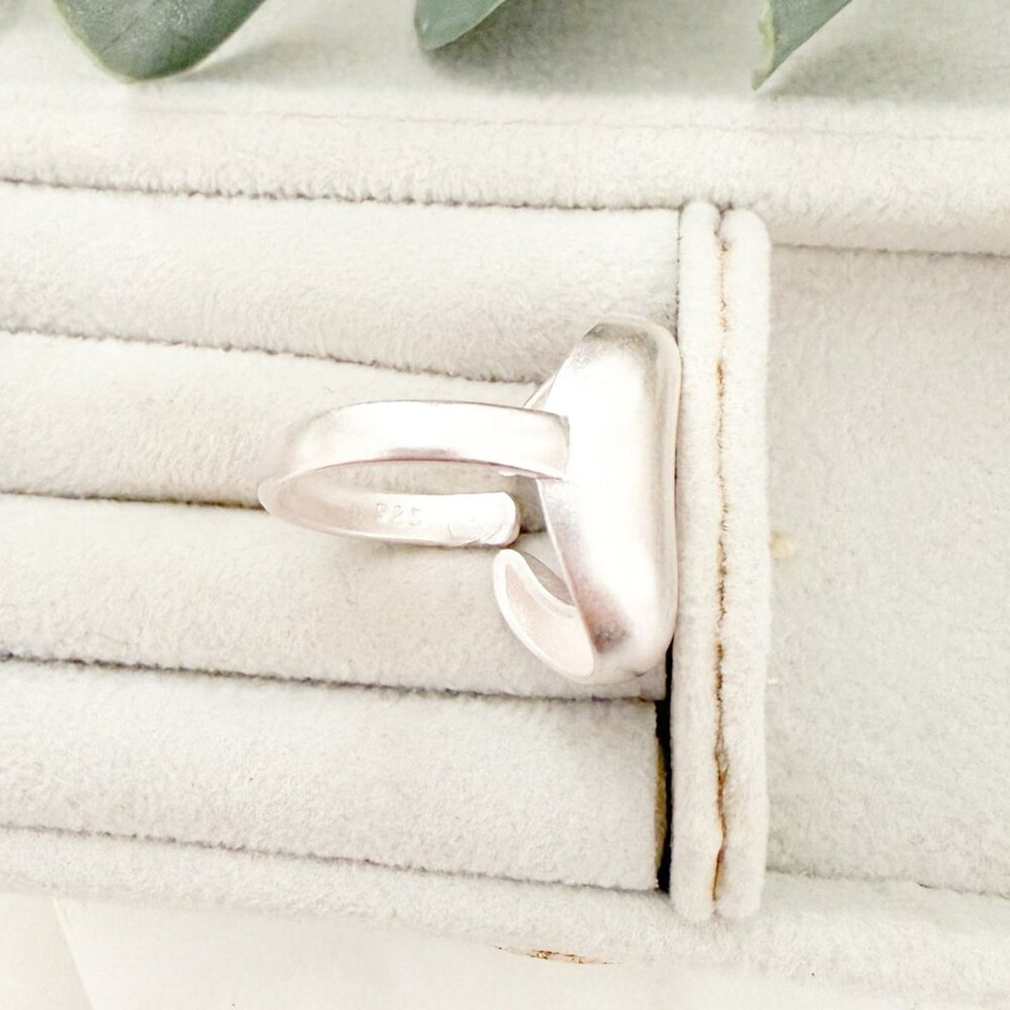 925 Sterling Silver Textured Ring Band Chunky Ring Crescent Ring Moon Ring
