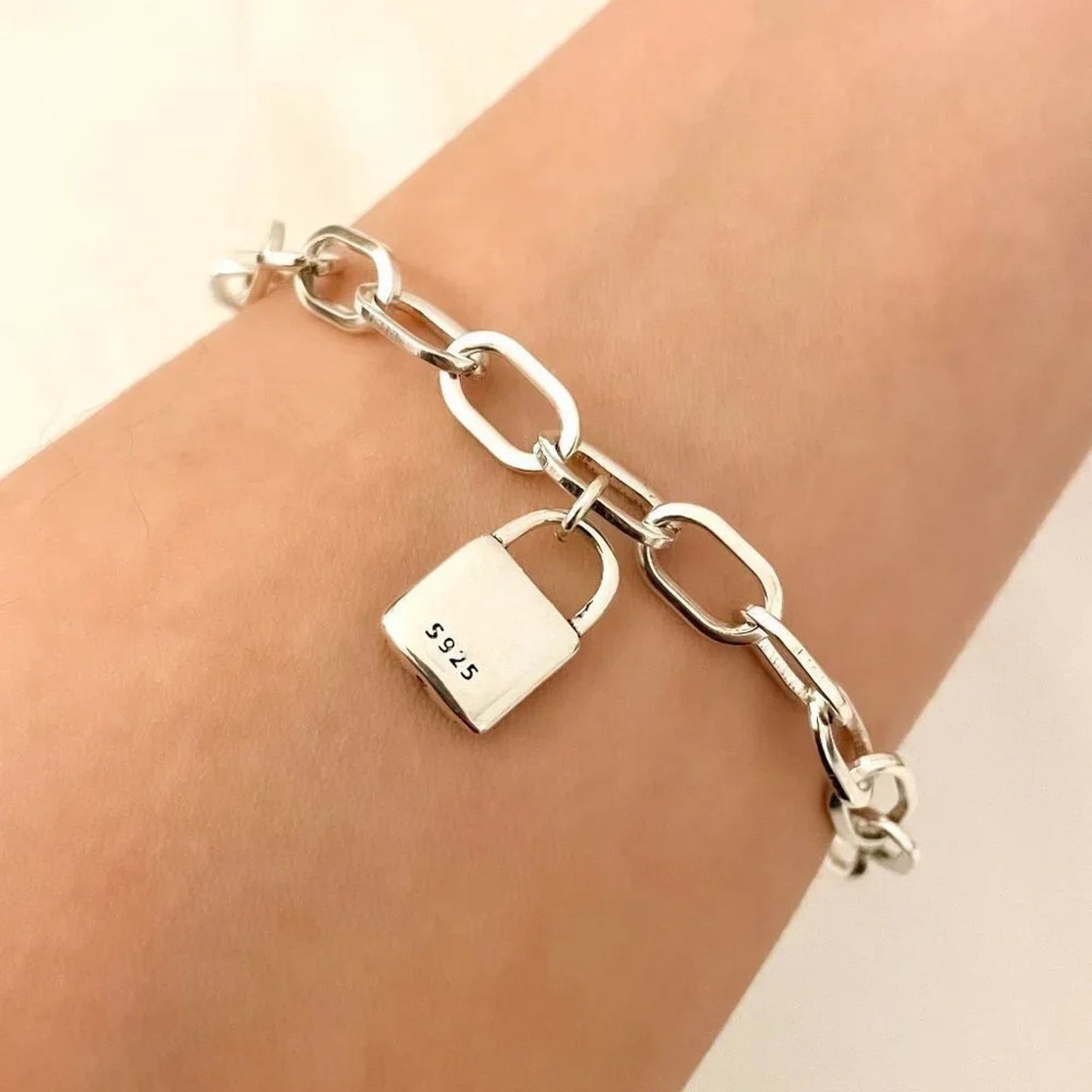 925 Sterling Silver Lock Bracelet Padlock Bracelet Lock & Key Bracelet