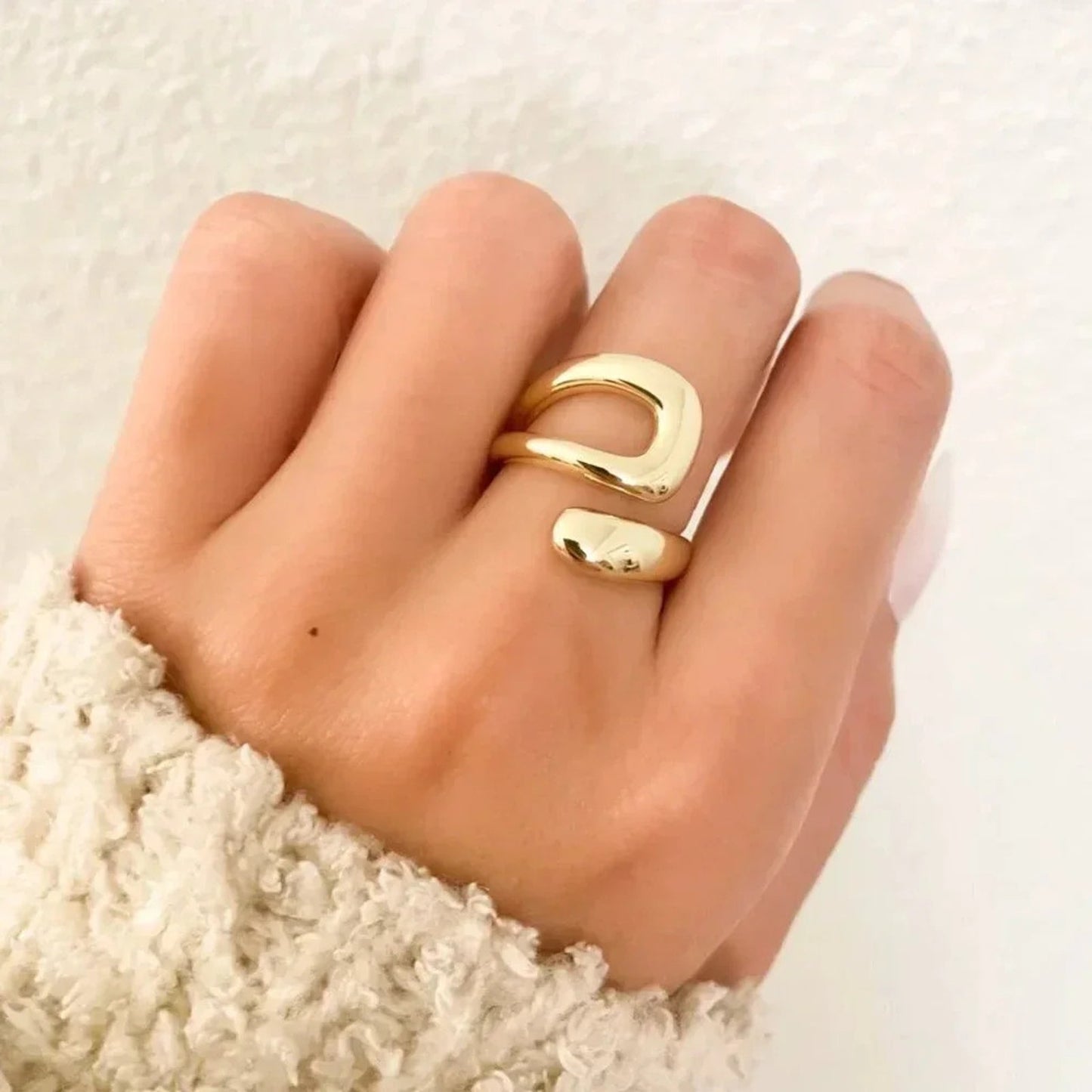 925 Sterling Silver Gold Chunky Bold Statement Ring Large Wrap Ring