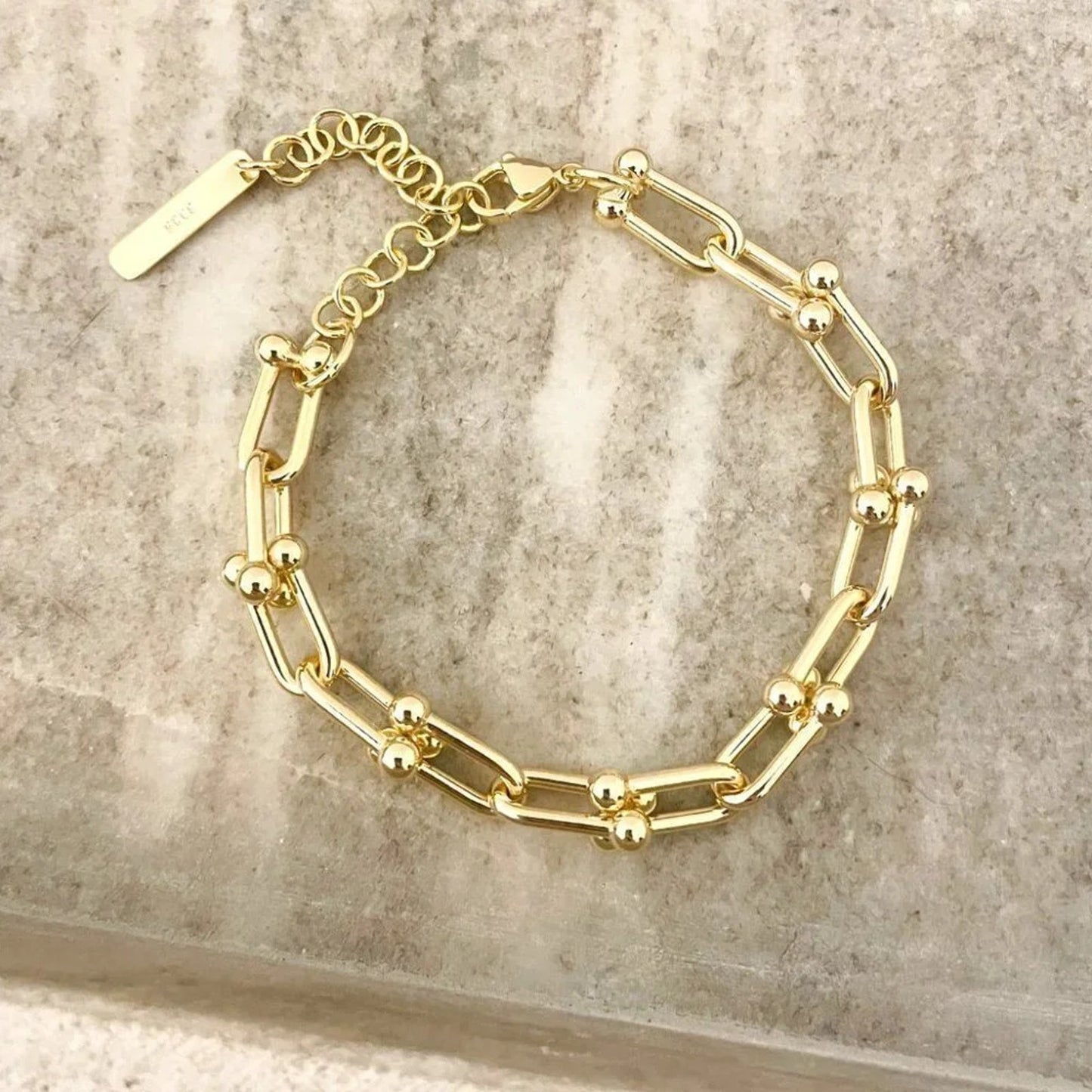 925 Sterling Silver Minimalist Bracelet U Link Modern Chain Link Bracelet