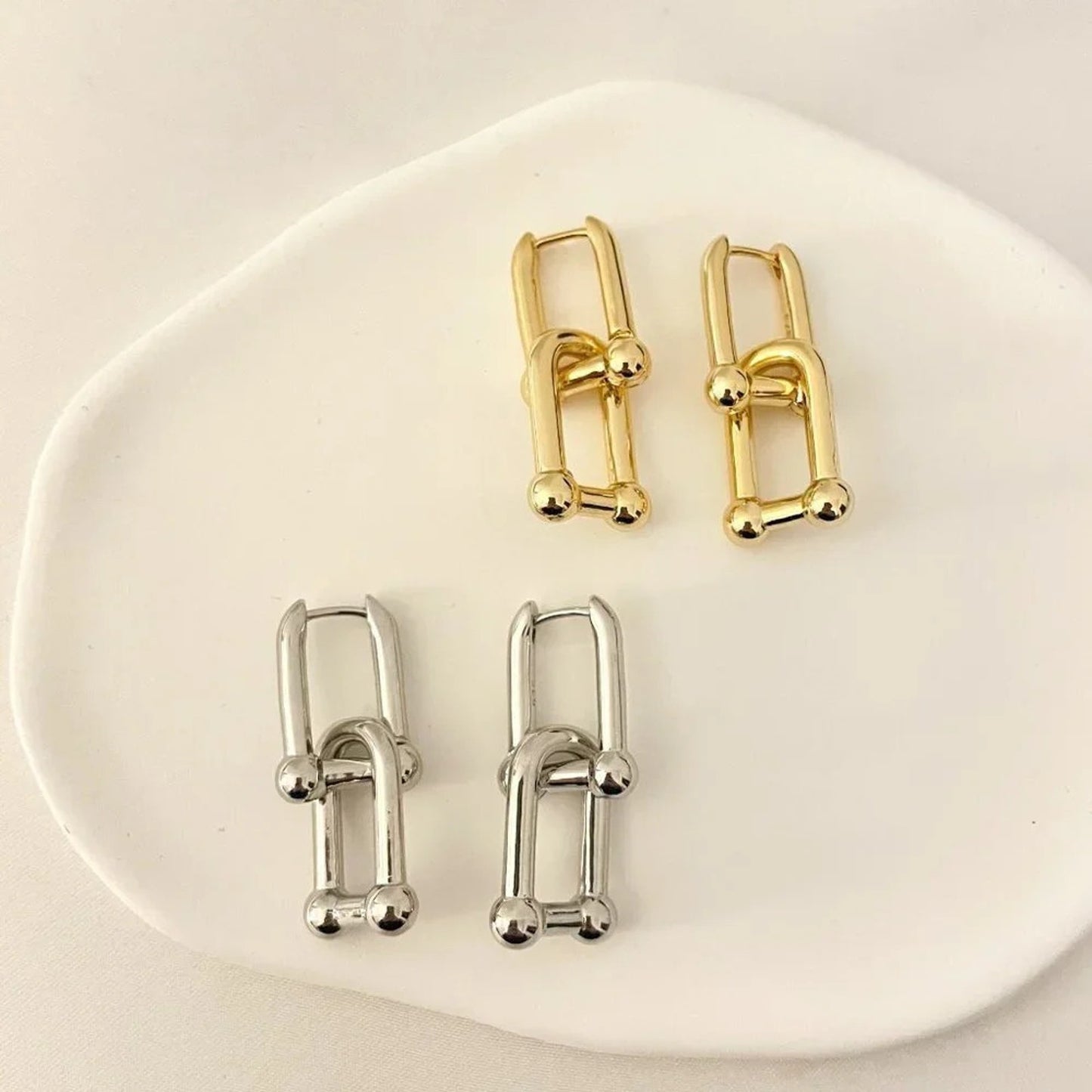 925 Sterling Silver Chunky U Link Earrings Thick Bold Hardware Earrings
