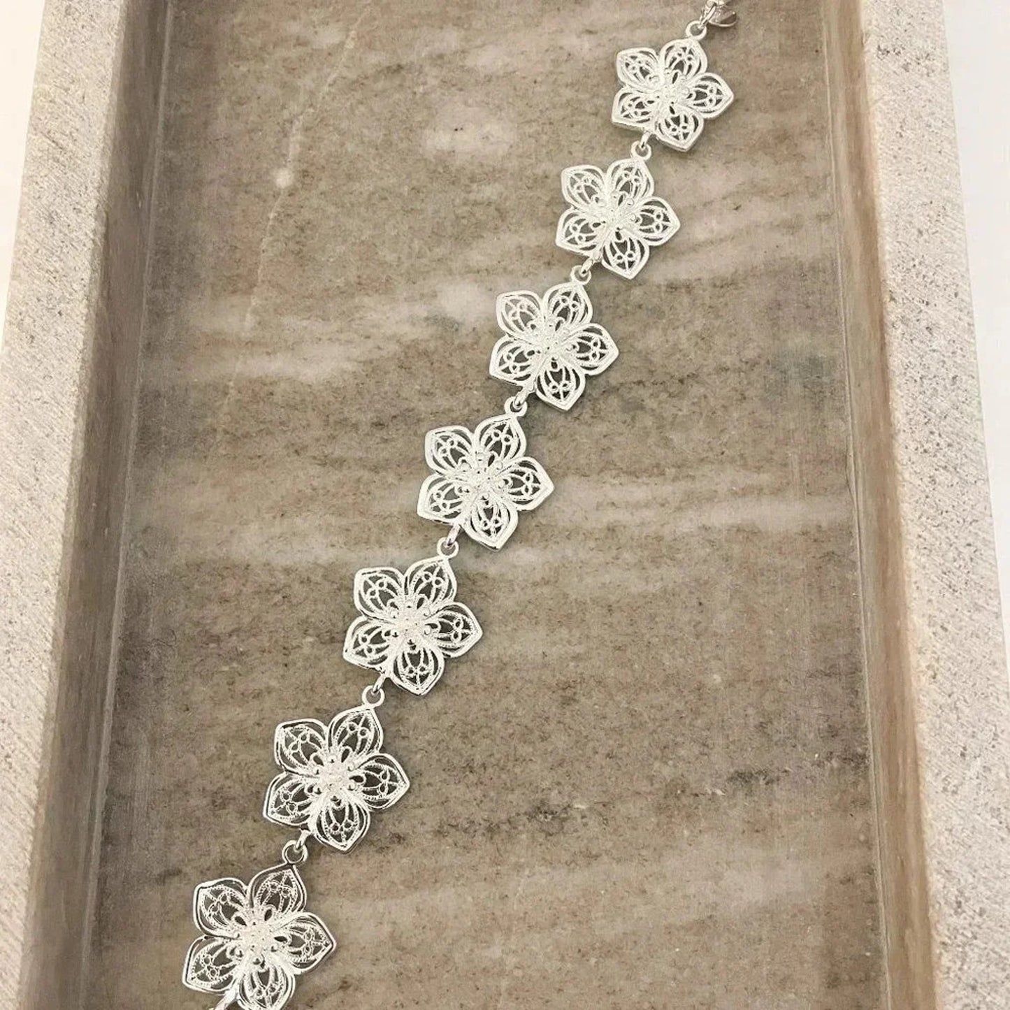 925 Sterling Silver Large Flower Bracelet Big Statement Bracelet