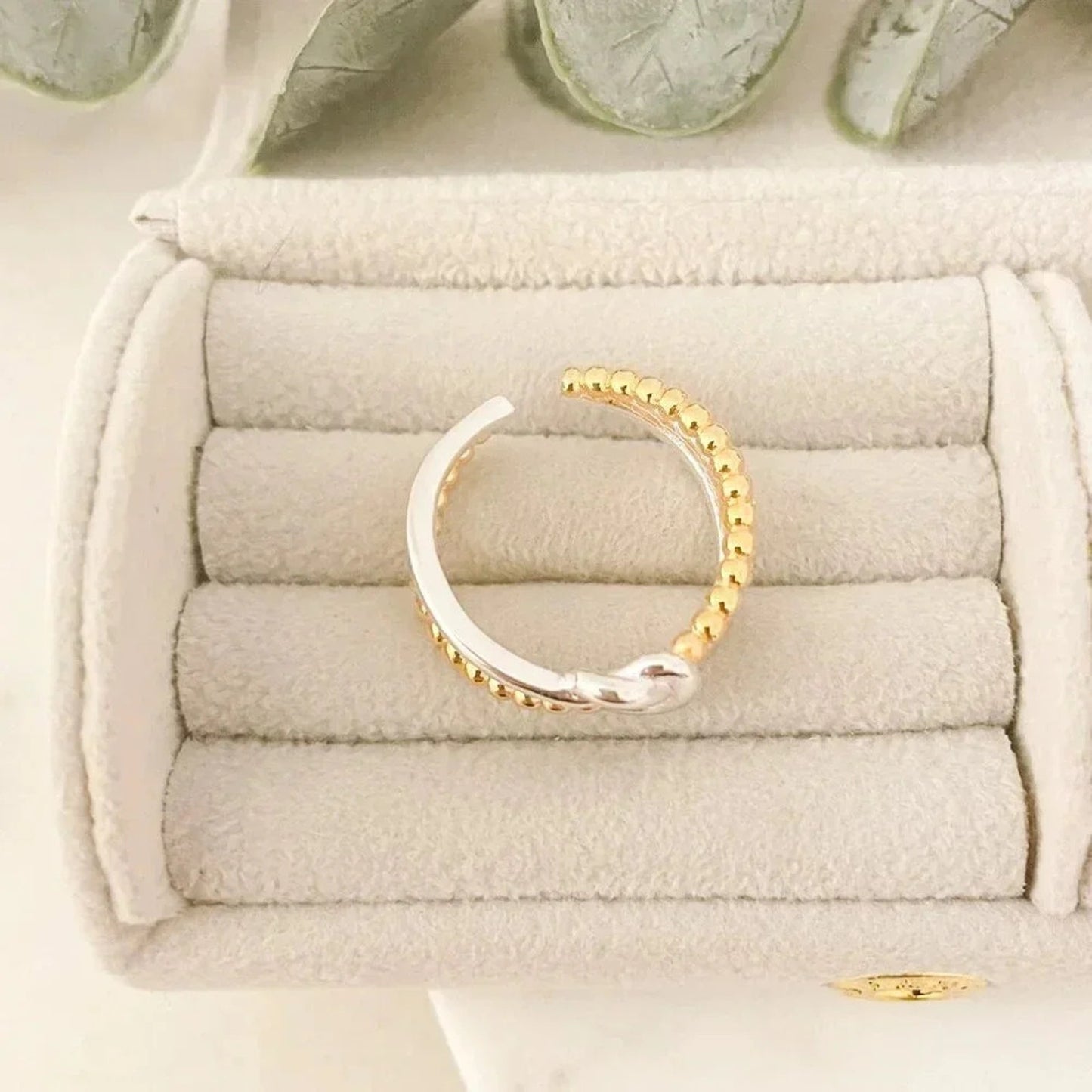 925 Sterling Silver Two Tone Ring Braided Knot Ring Cross Ring Silver & Gold