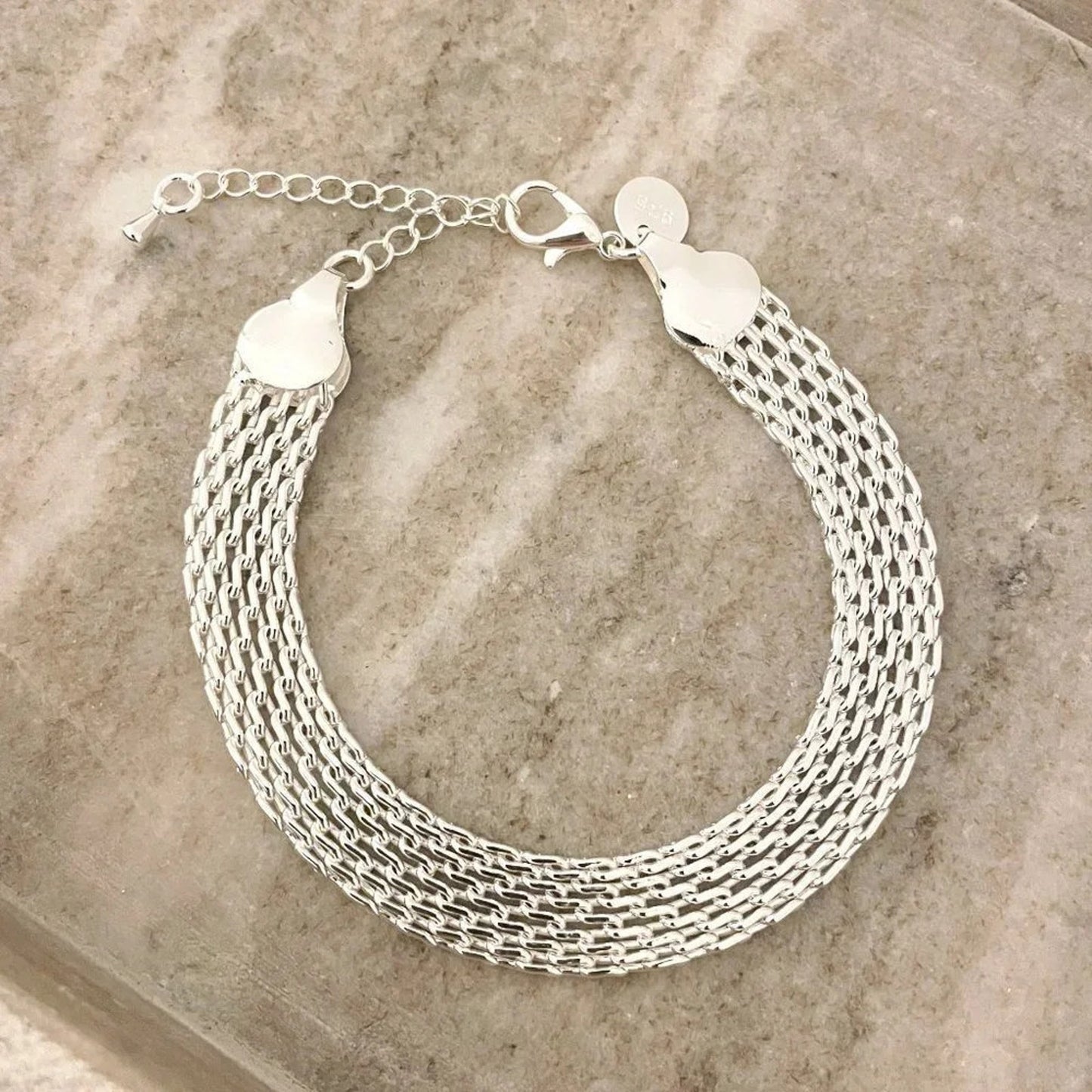 925 Sterling Silver Mesh Bracelet Wide Chunky Thick Bracelet Large Bracelet