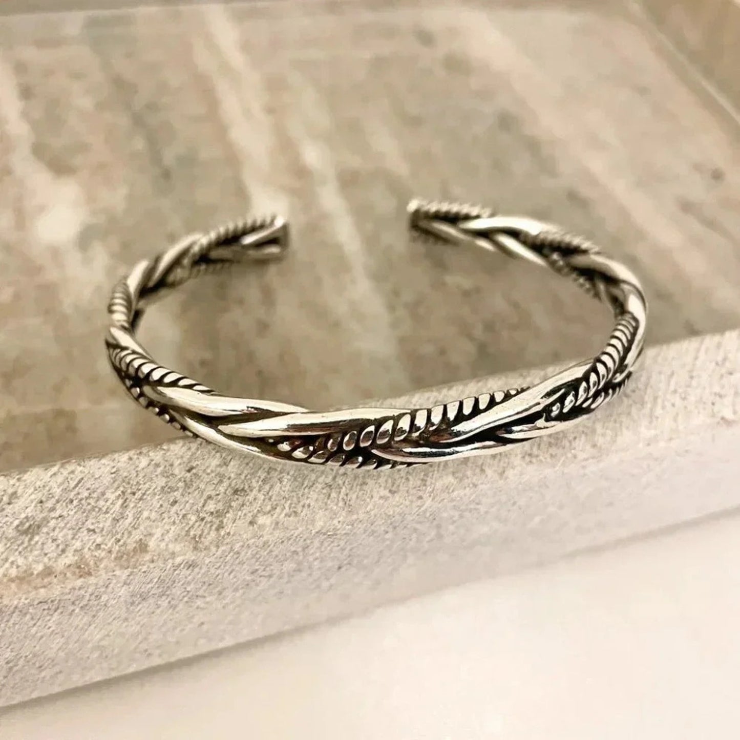 925 Sterling Silver Mens Bangle Bracelet Modern Twist Cuff Bracelet