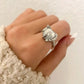 925 Sterling Silver Crystal Heart Ring Geometric Modern Heart Ring Adjustable