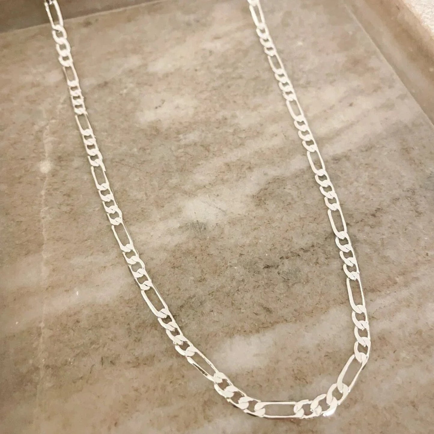 925 Sterling Silver Figaro Chain Necklace Flat Link Necklace 4 MM Links