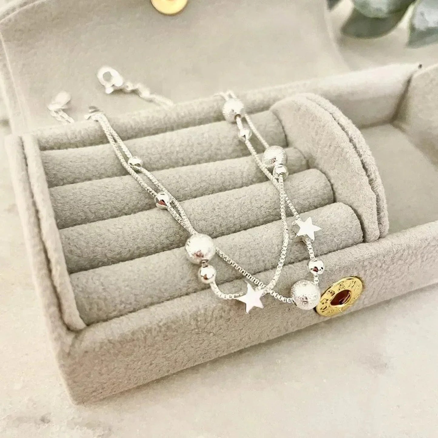 925 Sterling Silver Star Bracelet Silver Bead Bracelet Dainty Silver Bracelet