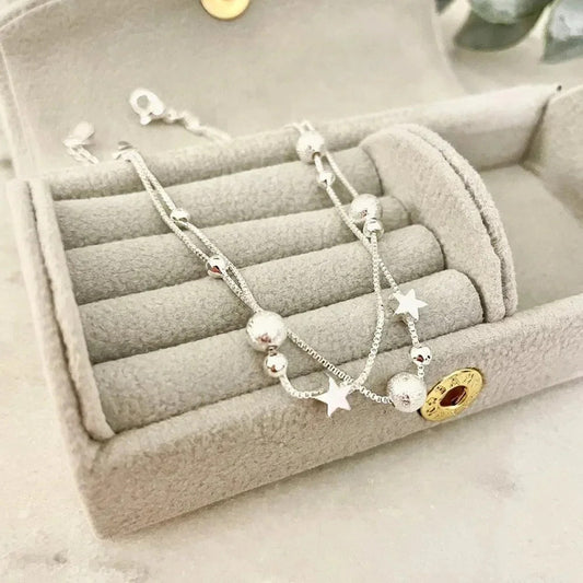 925 Sterling Silver Star Bracelet Silver Bead Bracelet Dainty Silver Bracelet