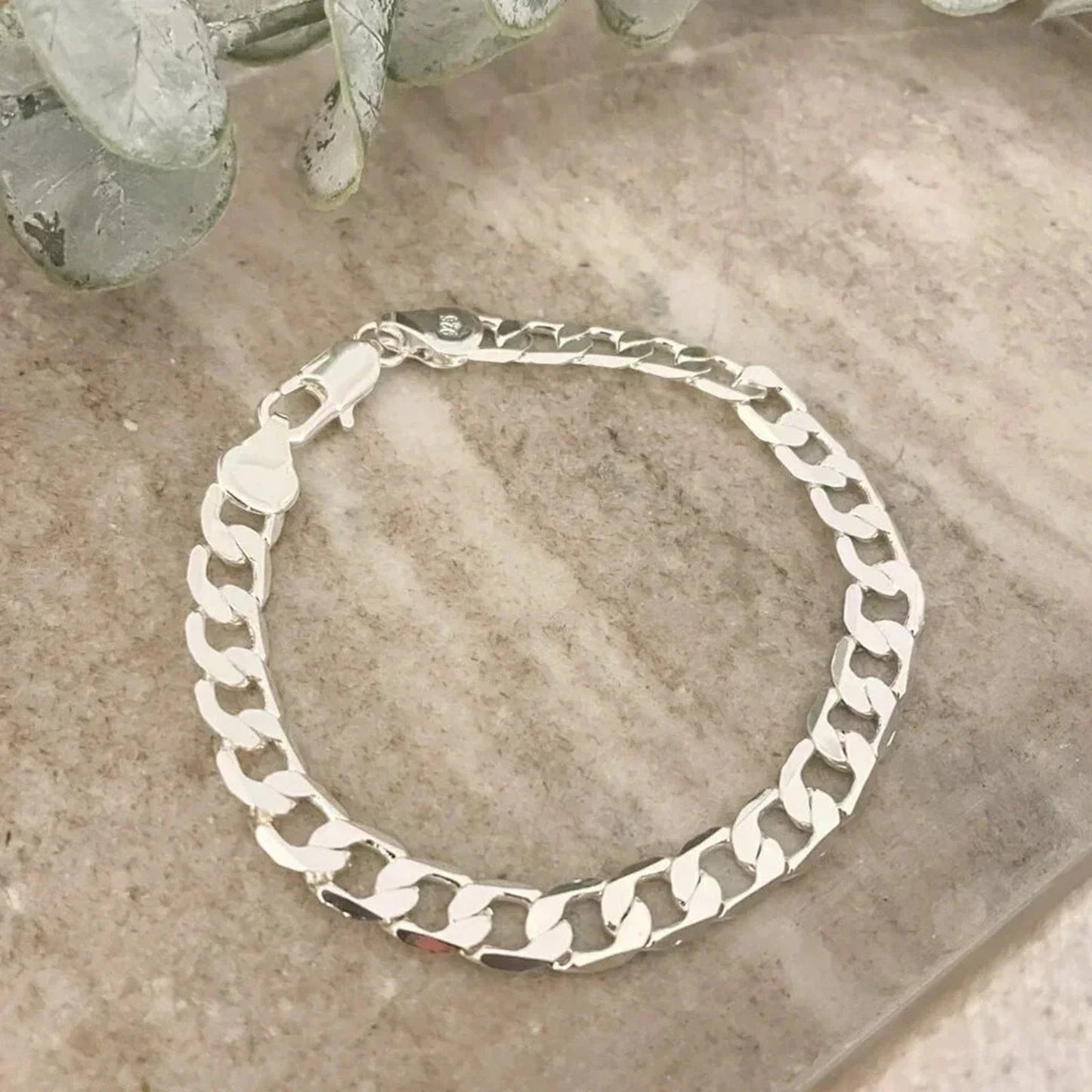 925 Sterling Silver Flat Curb Chain Bracelet 6 MM Dainty Chain Link Bracelet