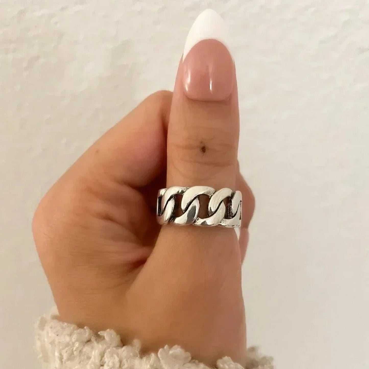 925 Sterling Silver Chunky Chain Link Ring Minimalist Curb Chain Ring