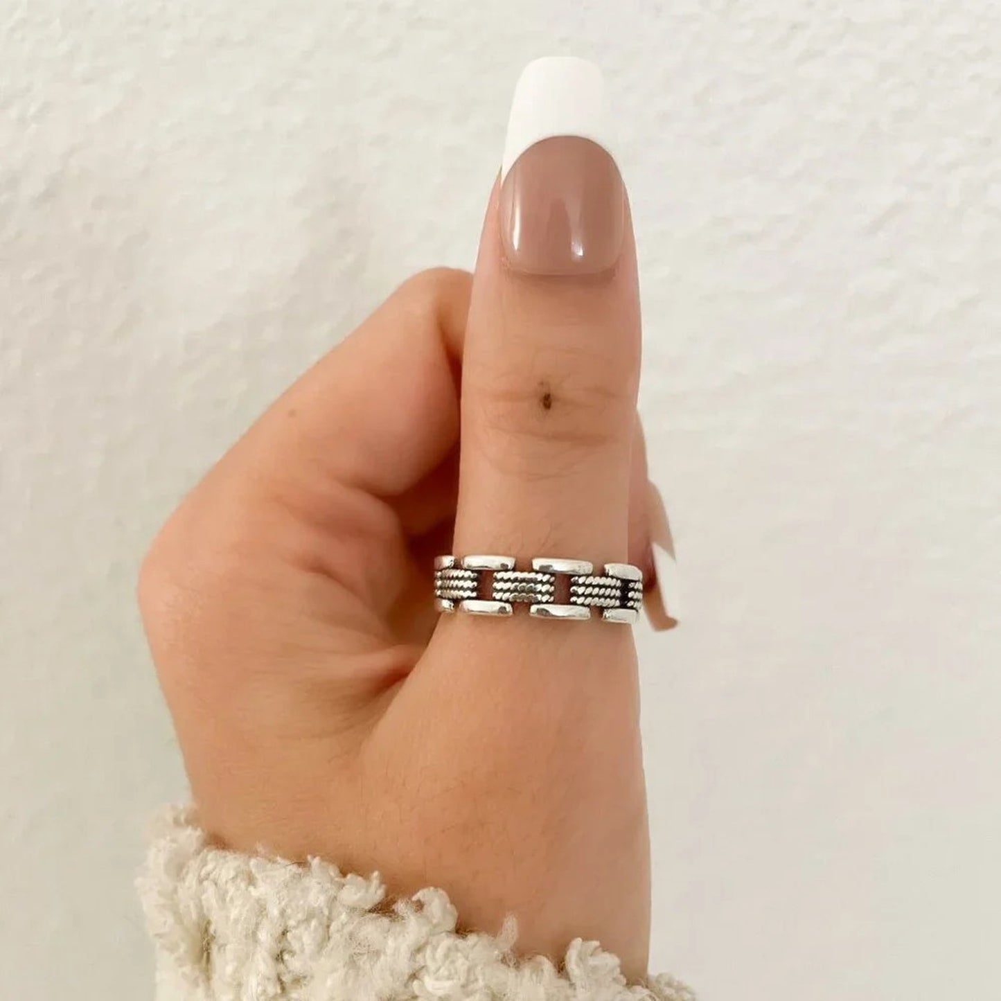 925 Sterling Silver Minimalist Ring Chain Link Ring Modern Ring Band