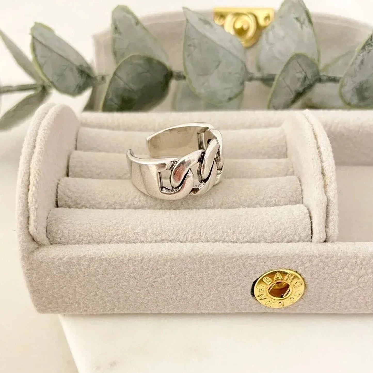 925 Sterling Silver Chunky Chain Link Ring Minimalist Curb Chain Ring
