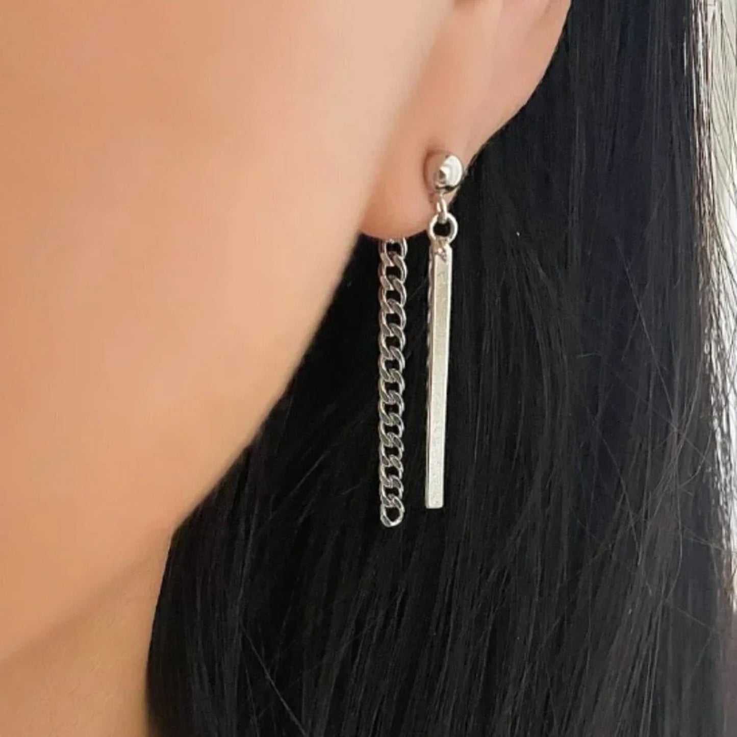 925 Sterling Silver Chain Drop Earrings Silver Bar Earrings Dangle Stud Earrings