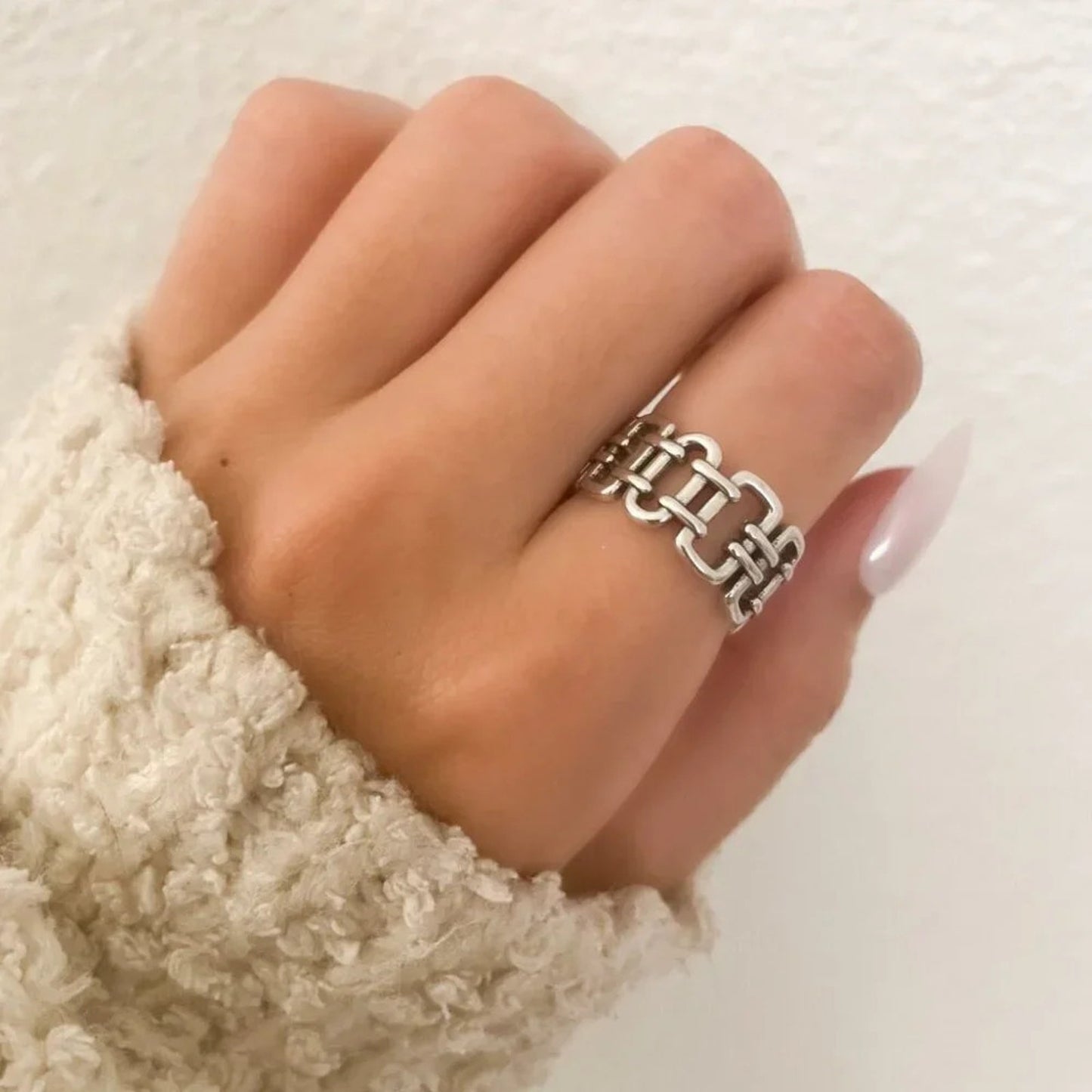 925 Sterling Silver Link Ring Minimalist Dainty Adjustable Ring Thumb Ring