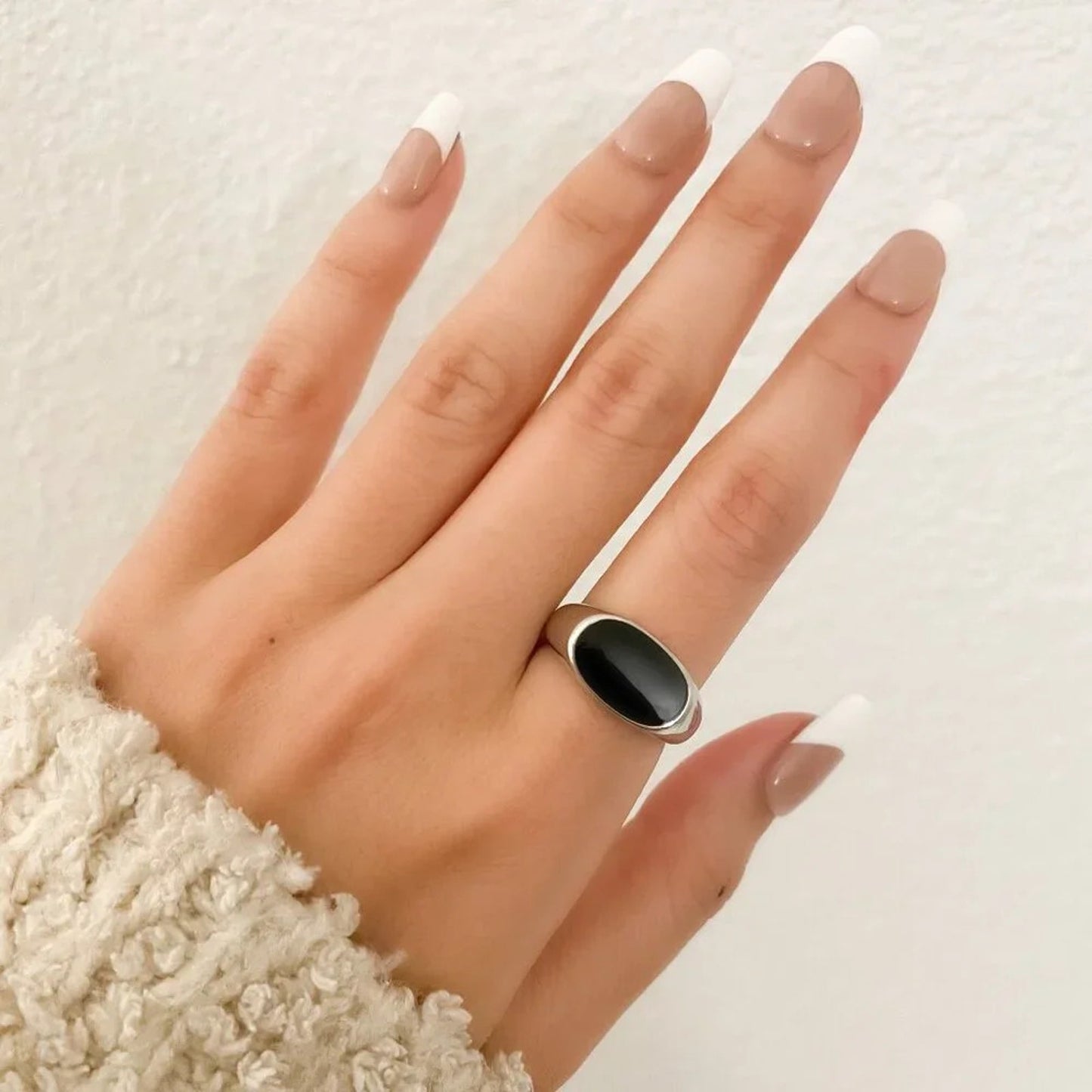 925 Sterling Silver Black Oval Ring Chunky Ring Minimalist Geometric Ring
