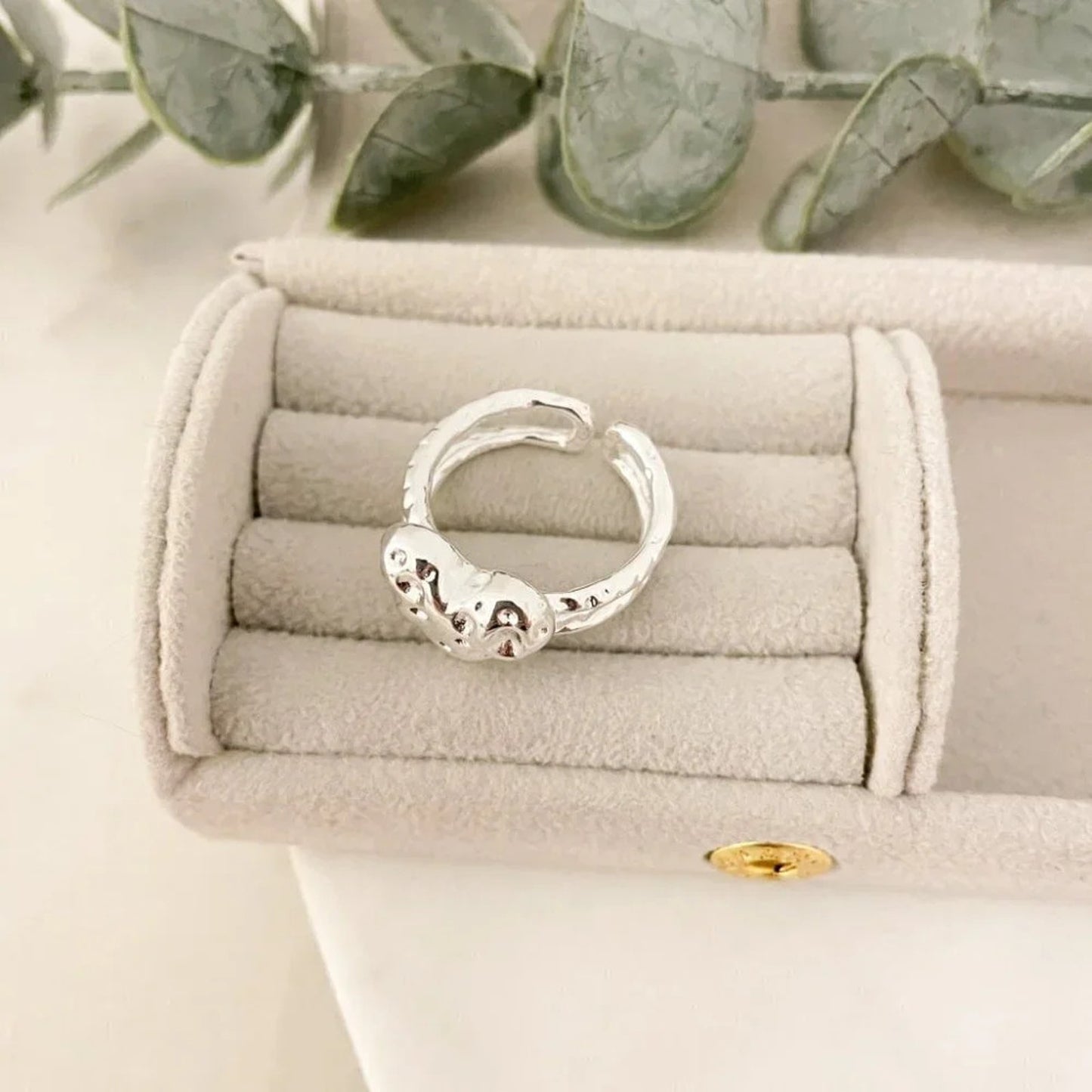 925 Sterling Silver Textured Foil Heart Ring Geometric Ring Silver Heart Ring