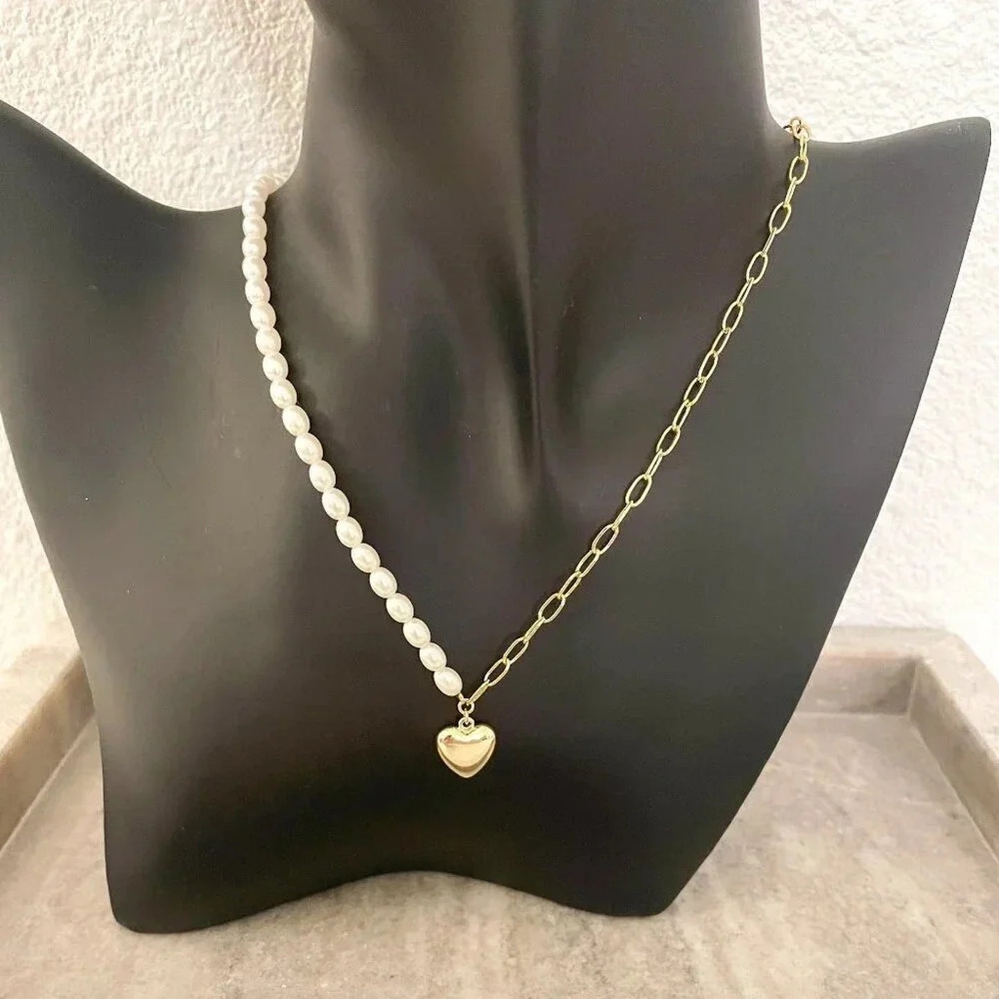925 Sterling Silver Gold Paperclip Necklace Pearl Dainty Choker Necklace
