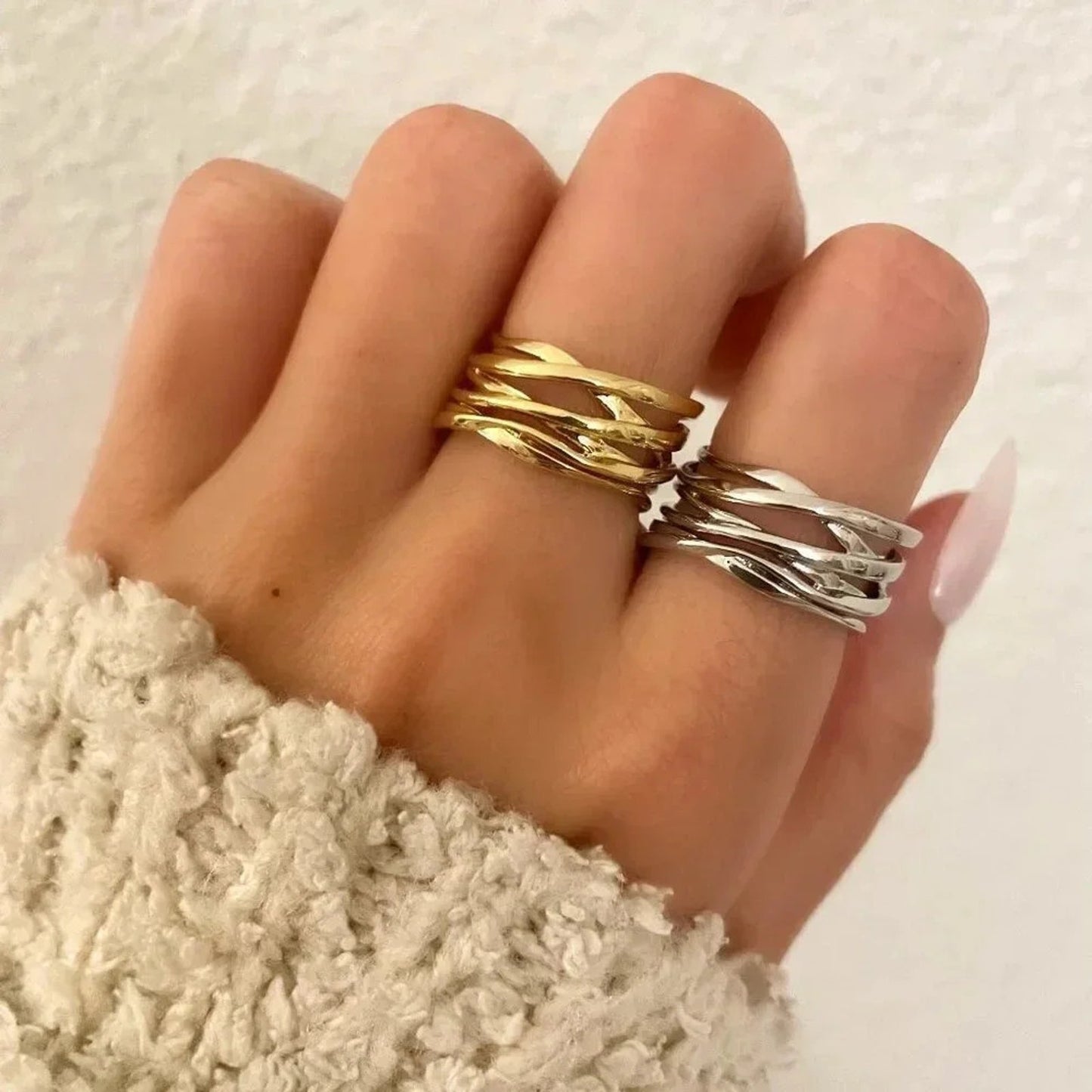 925 Sterling Silver Minimalist Ring Stackable Wrap Ring Band - Gold or Silver